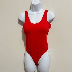 Red Tank Bodysuit With Cinched Low Cut Back Size M